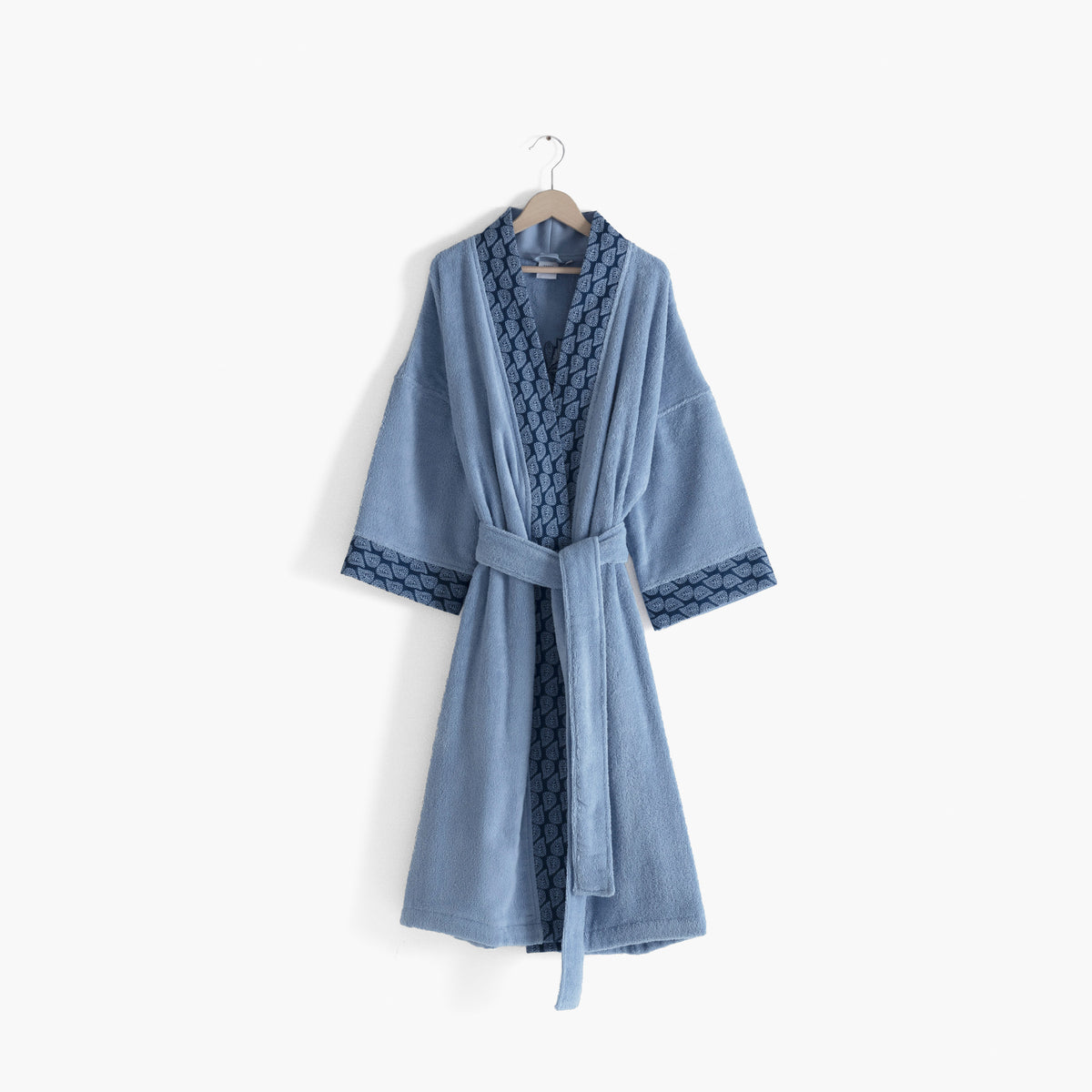 Women's cotton bathrobe with kimono collar Madeleine mist blue Carré