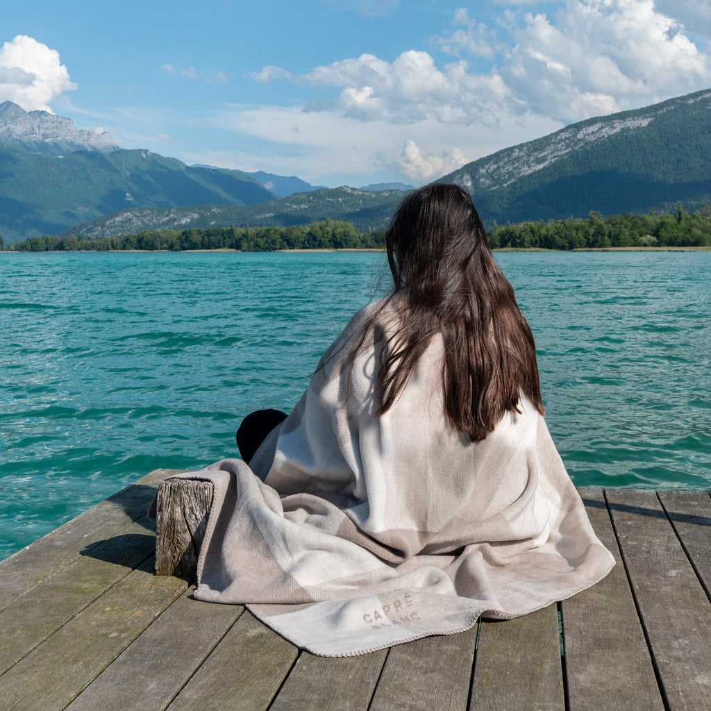 Adret Plaid Cotton Blanket - Beige - Carré Blanc Canada