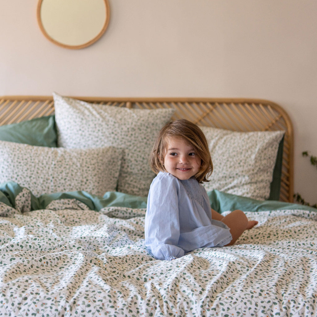 Rectangular Pillowcase in Cotton Percale Neo Thyme Vegetal - Carré Blanc Canada