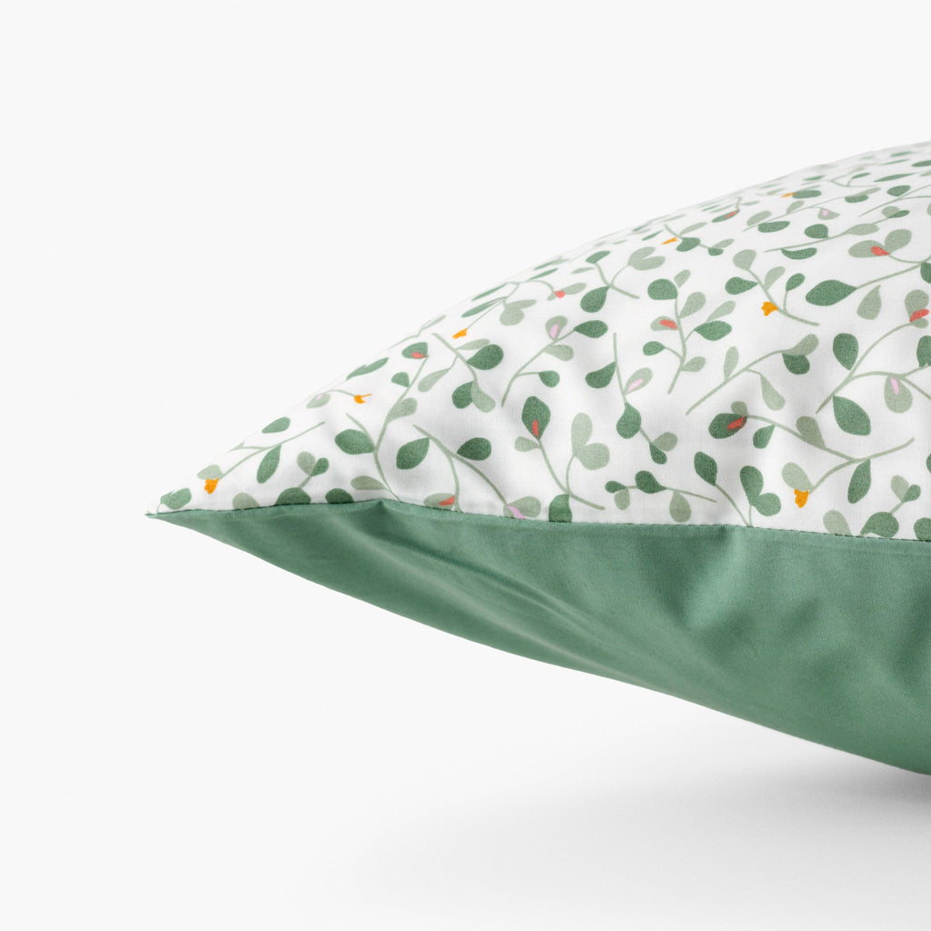 Square Pillowcase in Cotton Percale Neo Thyme Vegetal - Carré Blanc Canada