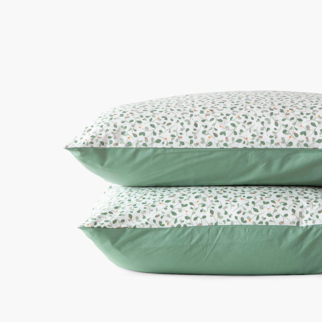 Rectangular Pillowcase in Cotton Percale Neo Thyme Vegetal - Carré Blanc Canada