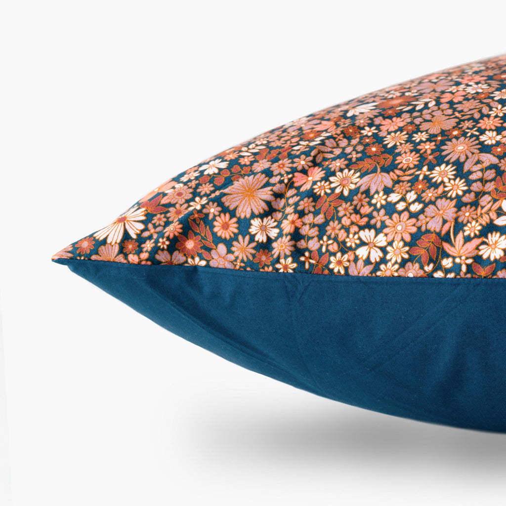 Square Pillowcase in Cotton Percale Neo Prussian Blue Floral - Carré Blanc Canada