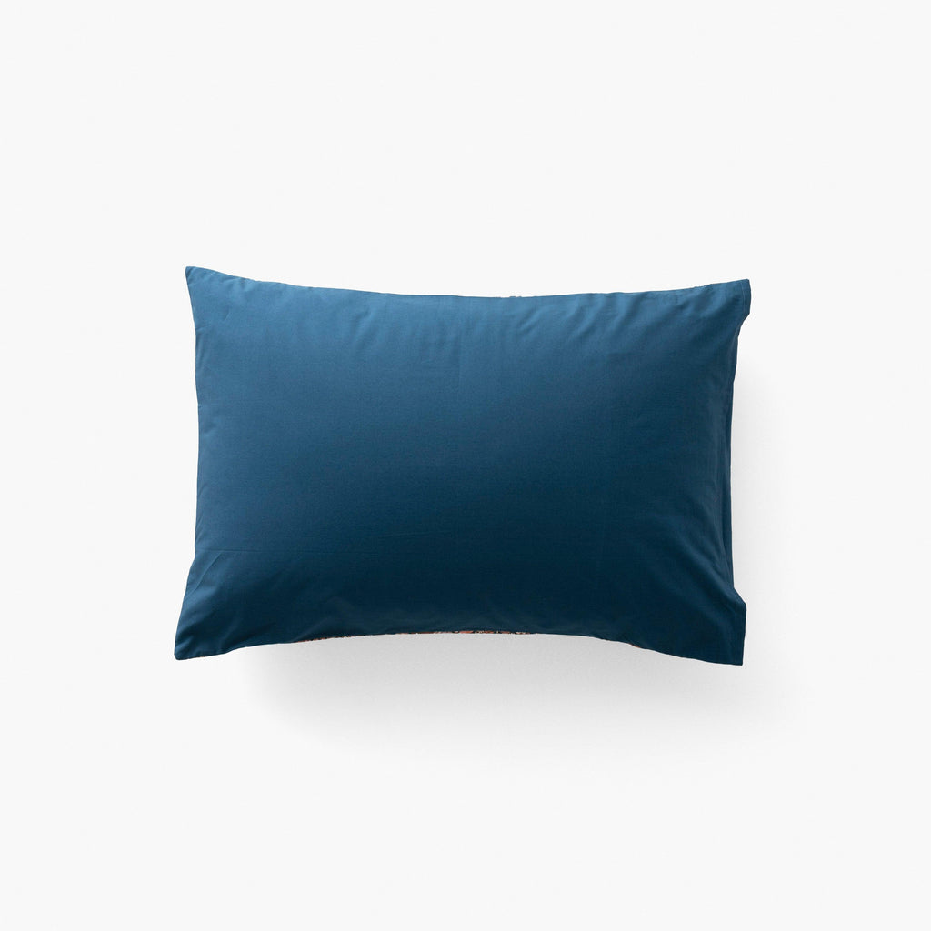 Rectangular Pillowcase in Cotton Percale Neo Prussian Blue Floral - Carré Blanc Canada