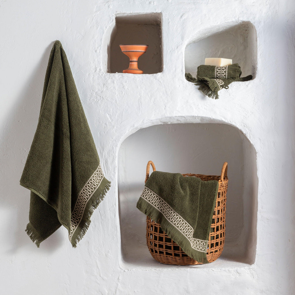 Villasol Khaki Green Cotton Bath Towel - Carré Blanc Canada