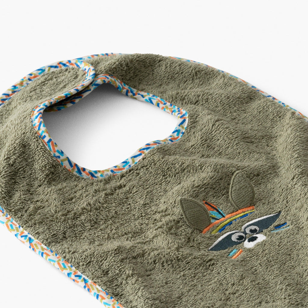 Playful Khaki Cotton Mini Bib - Carré Blanc Canada