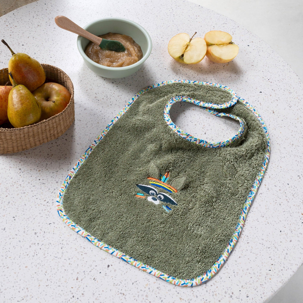 Playful Khaki Cotton Mini Bib - Carré Blanc Canada