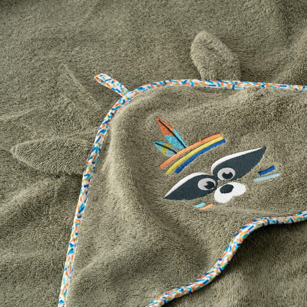 Playful Khaki Cotton Bath Cape - Carré Blanc Canada