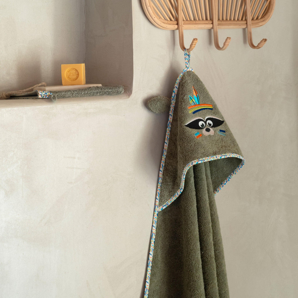 Playful Khaki Cotton Bath Cape - Carré Blanc Canada