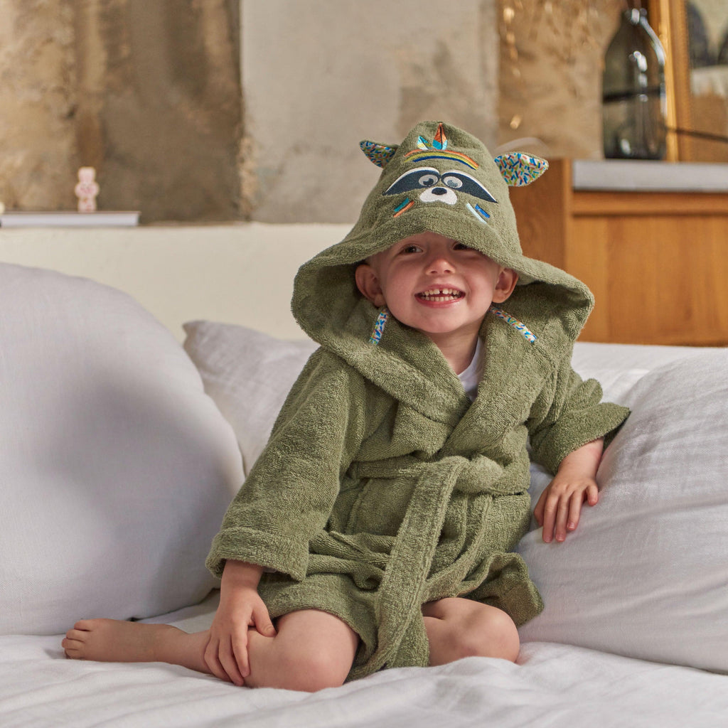 Playful Khaki Cotton Children's Bathrobe - Carré Blanc Canada