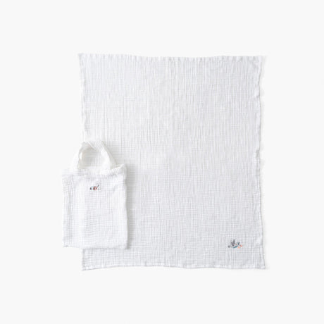 Organic Cotton Gauze Diaper Bag And Changing Mat Jardine White - Carré Blanc Canada