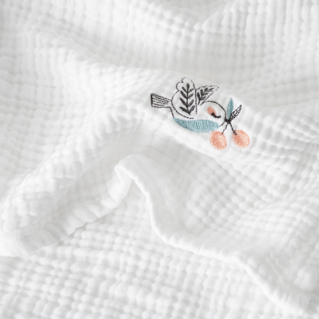 Organic Cotton Gauze Diaper Bag And Changing Mat Jardine White - Carré Blanc Canada