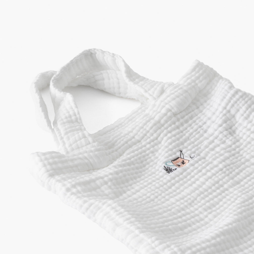 Organic Cotton Gauze Diaper Bag And Changing Mat Jardine White - Carré Blanc Canada