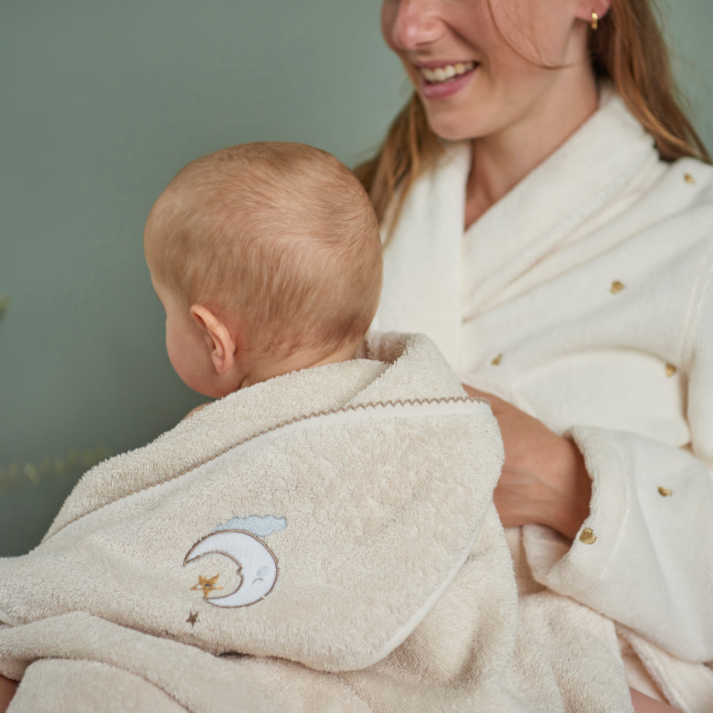 Bienvenue Beige Cotton Bath Cape - Carré Blanc Canada