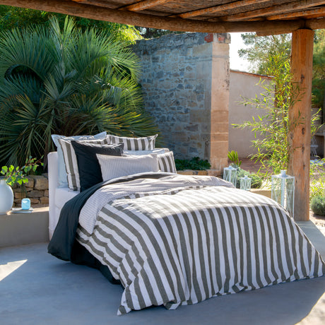 Tempos Cotton & Linen Duvet Cover - Navy - Stripes - 1