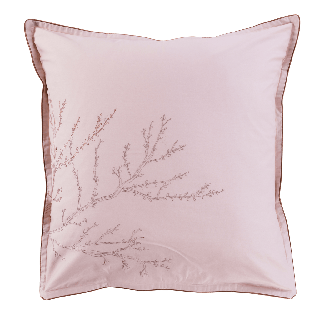 Blush powder embroidered cotton satin square pillow case - Carré Blanc Canada