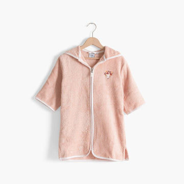 Illuminate pink baby bathrobe in organic cotton with zip hood - Carré Blanc Canada