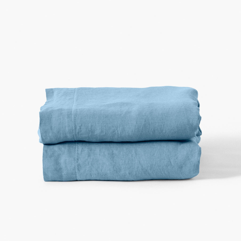 Flatsheet in Washed Linen Songe Baltic Blue - Carré Blanc Canada