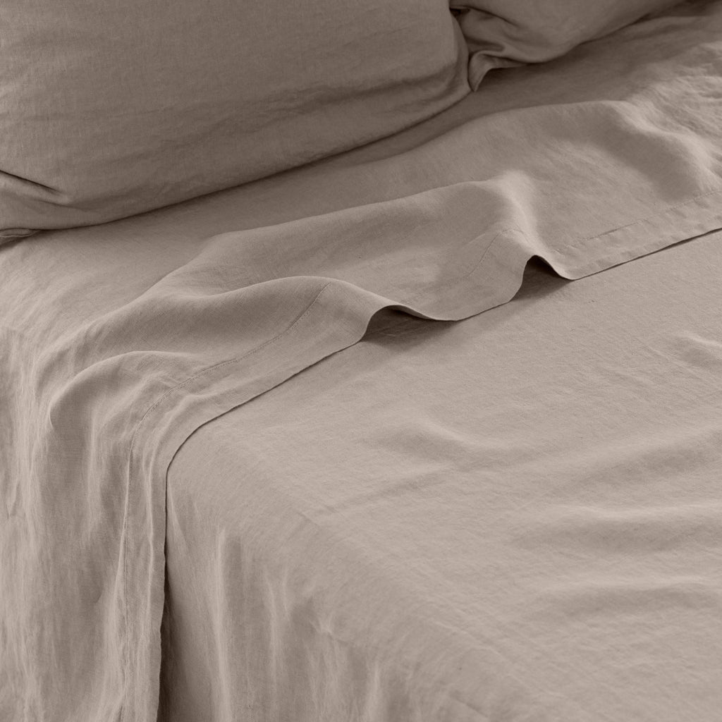 Flatsheet in Washed Linen Songe Beige Grey - Carré Blanc Canada