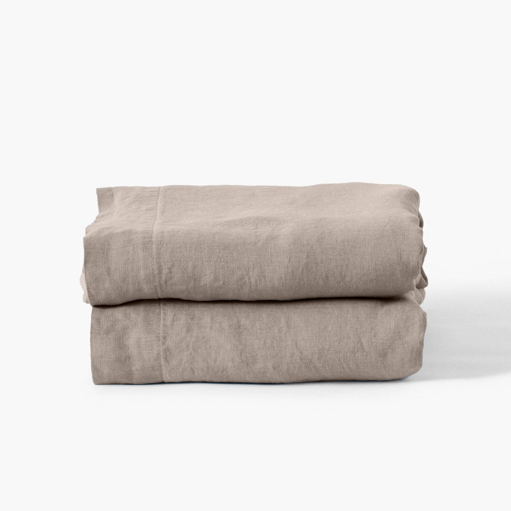 Flatsheet in Washed Linen Songe Beige Grey - Carré Blanc Canada