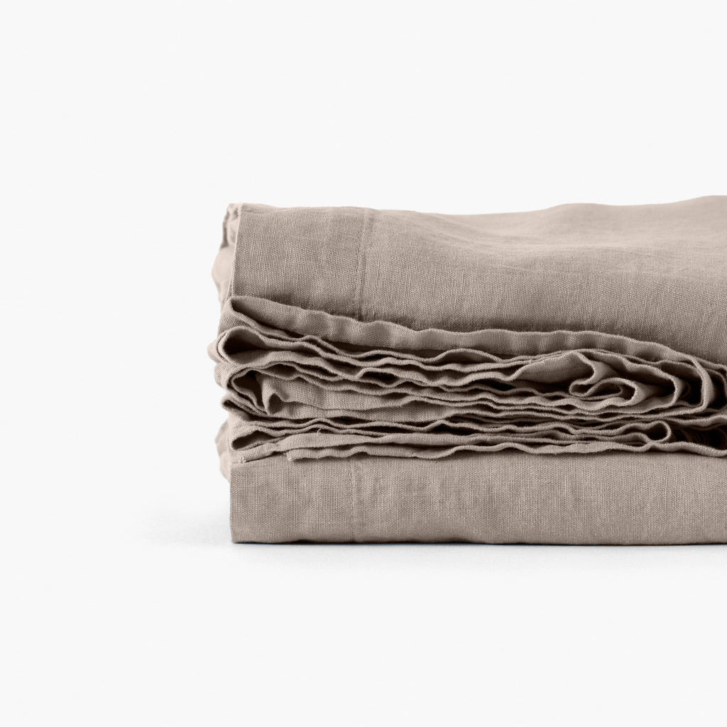 Flatsheet in Washed Linen Songe Beige Grey - Carré Blanc Canada