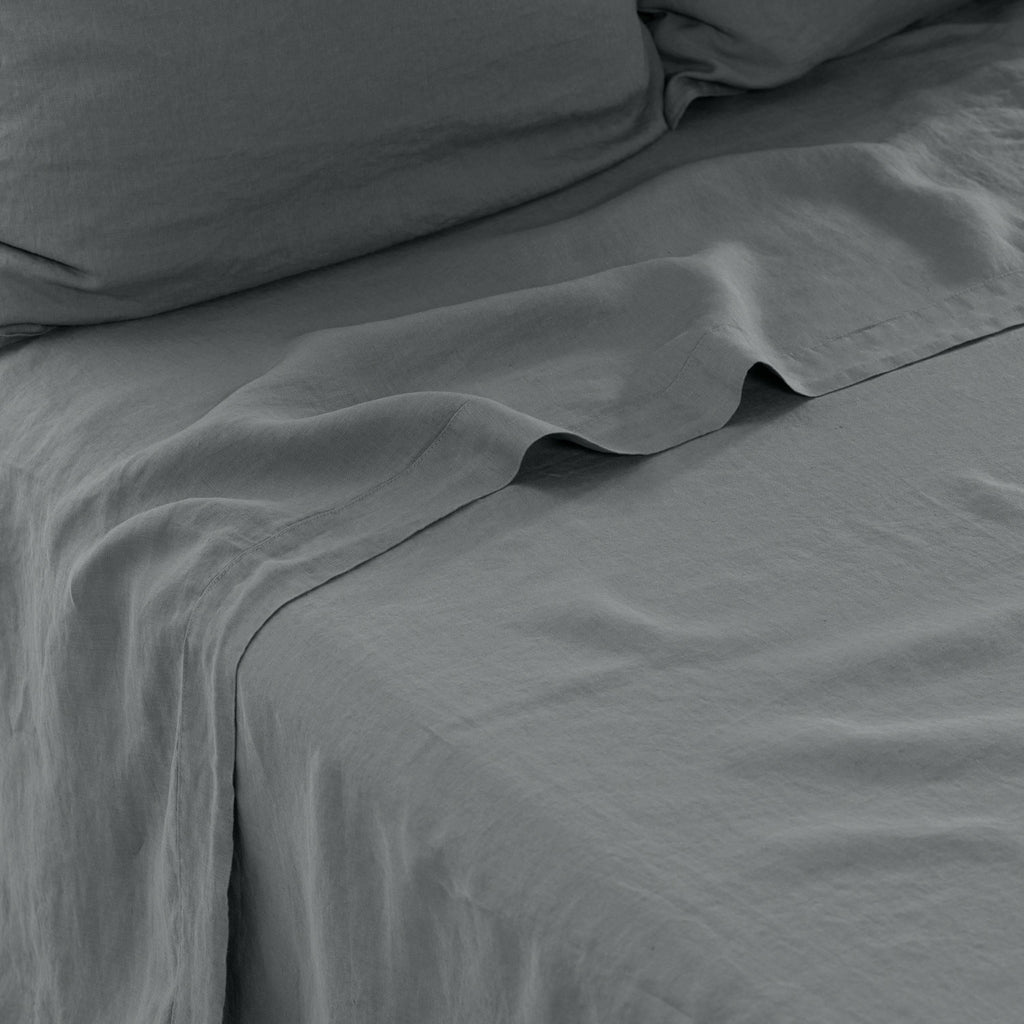 Flatsheet in Washed Linen Songe Ash Khaki - Carré Blanc Canada