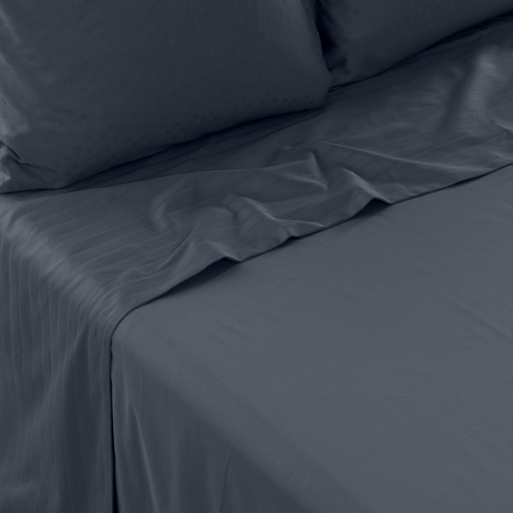 Flatsheet in Jacquard Cotton Sateen Prestige Midnight Blue - Carré Blanc Canada