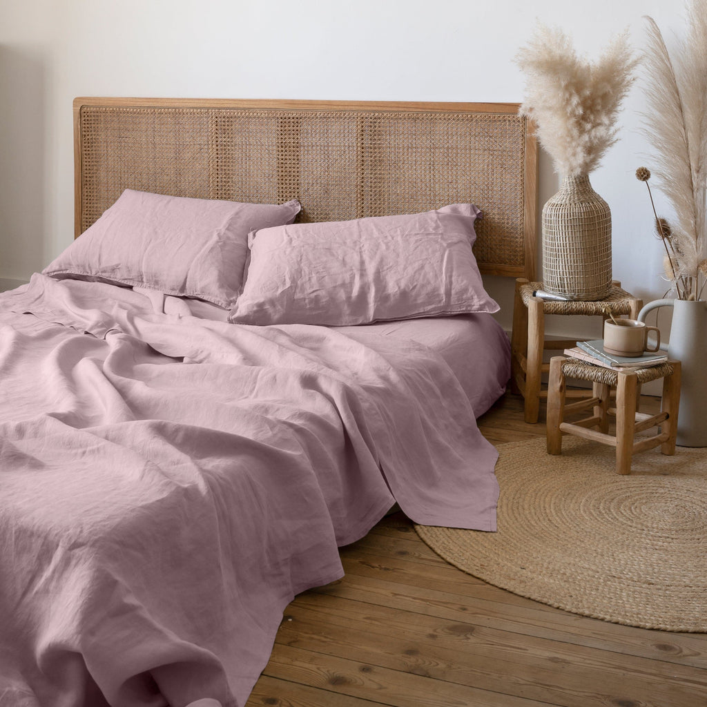 Flatsheet in Washed Linen Songe Powder - Carré Blanc Canada