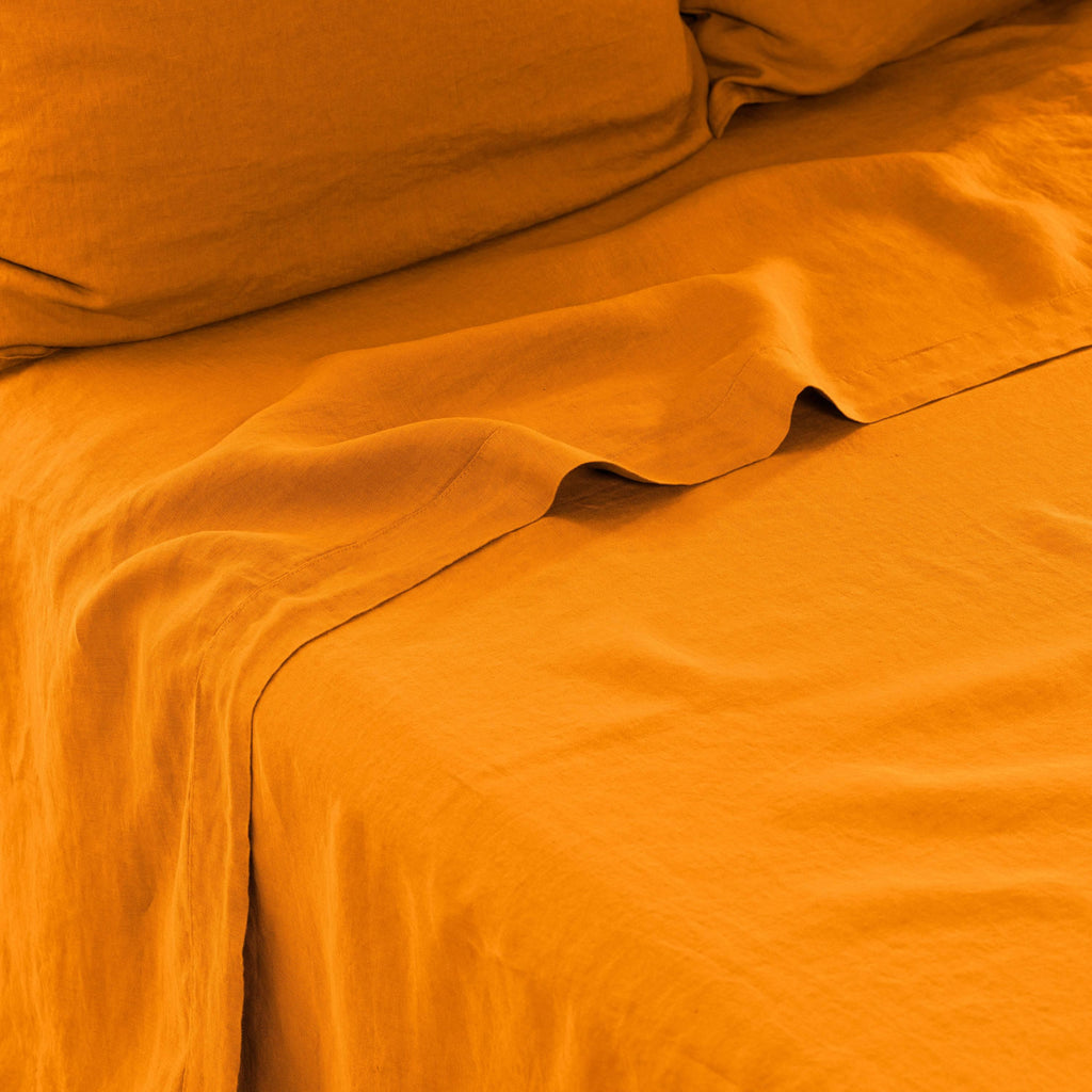 Flatsheet in Washed Linen Songe Turmeric - Carré Blanc Canada