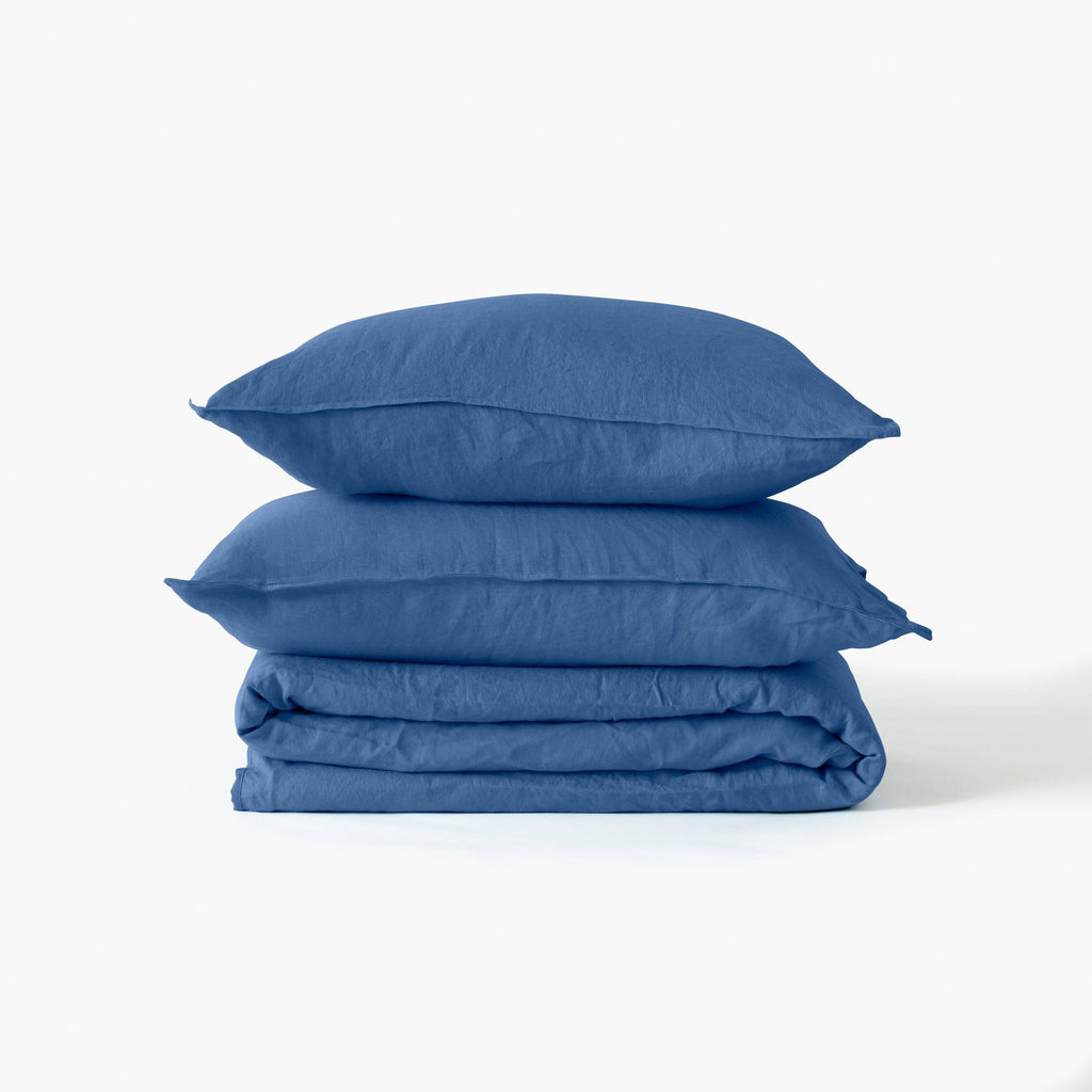 Duvet Cover in Linen and Washed Cotton Songe China Blue - Carré Blanc Canada