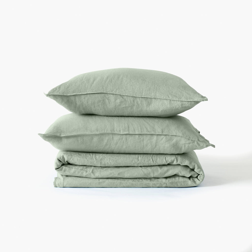 Duvet Cover in Linen and Washed Cotton Songe Eucalyptus - Carré Blanc Canada