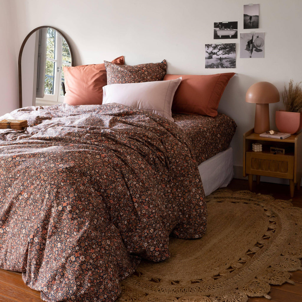 Duvet Cover in Cotton Percale Neo Prussian Blue Floral - Carré Blanc Canada