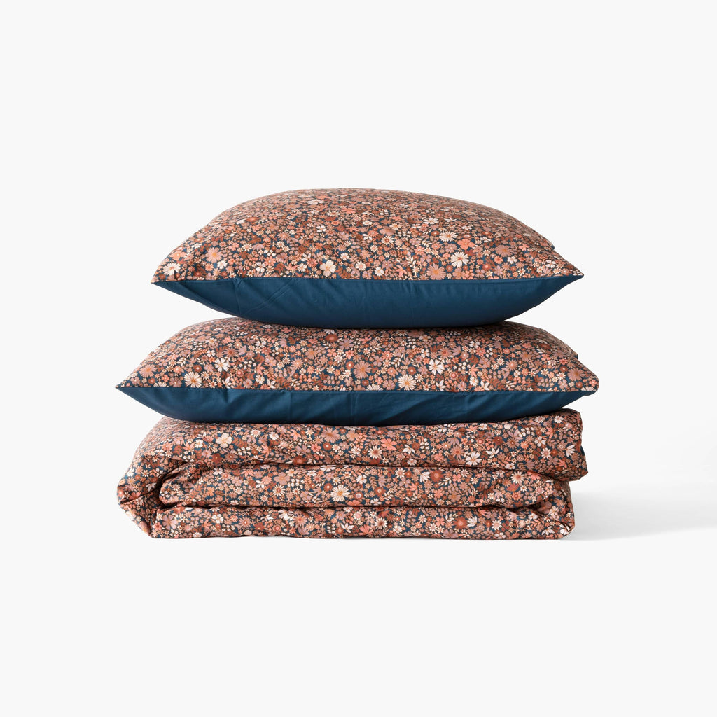 Duvet Cover in Cotton Percale Neo Prussian Blue Floral - Carré Blanc Canada