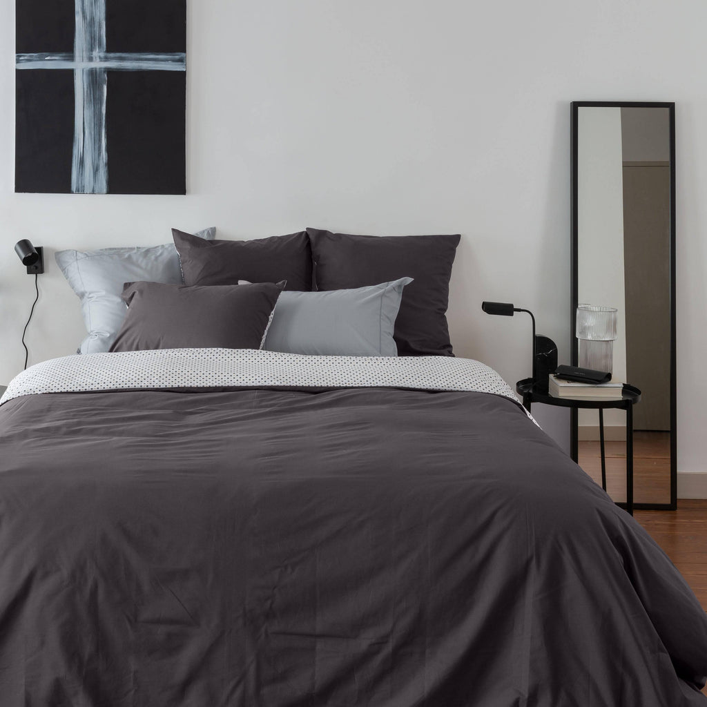 Neo Cotton Percale Duvet Cover Anthracite Geometric - Carré Blanc Canada