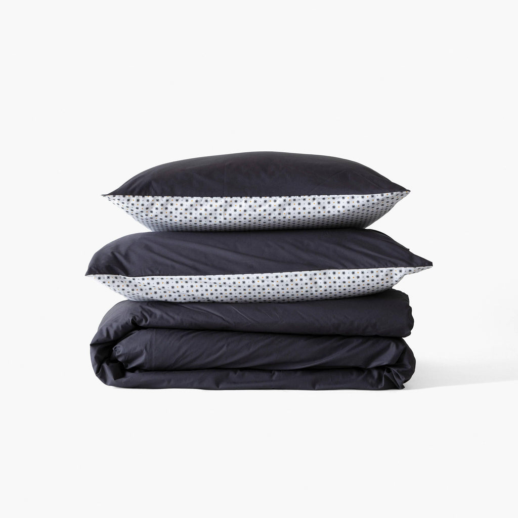 Neo Cotton Percale Duvet Cover Anthracite Geometric - Carré Blanc Canada
