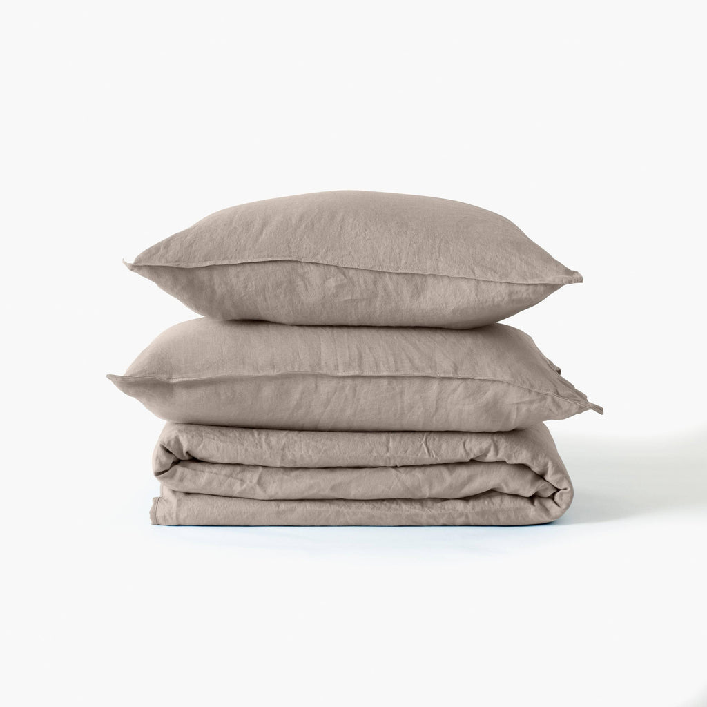 Duvet Cover in Linen and Washed Cotton Songe Beige Grey - Carré Blanc Canada