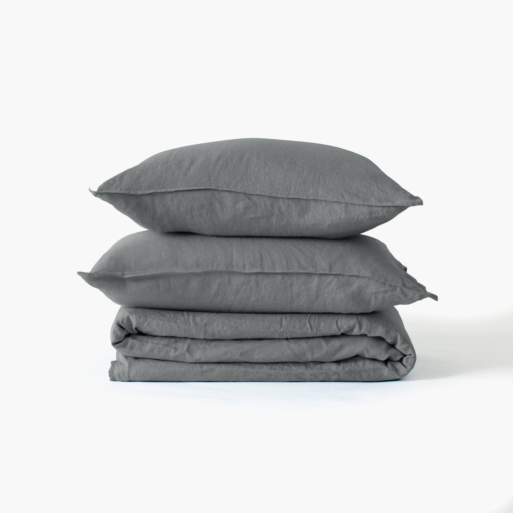 Duvet Cover in Linen and Washed Cotton Songe Ash Khaki - Carré Blanc Canada