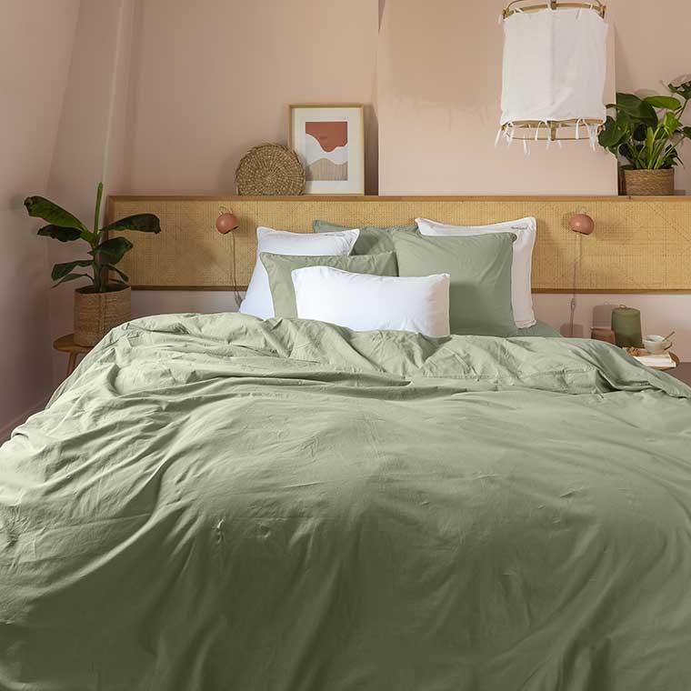 Duvet Cover in Pure Organic Washed Cotton Souffle Sage - Carré Blanc Canada