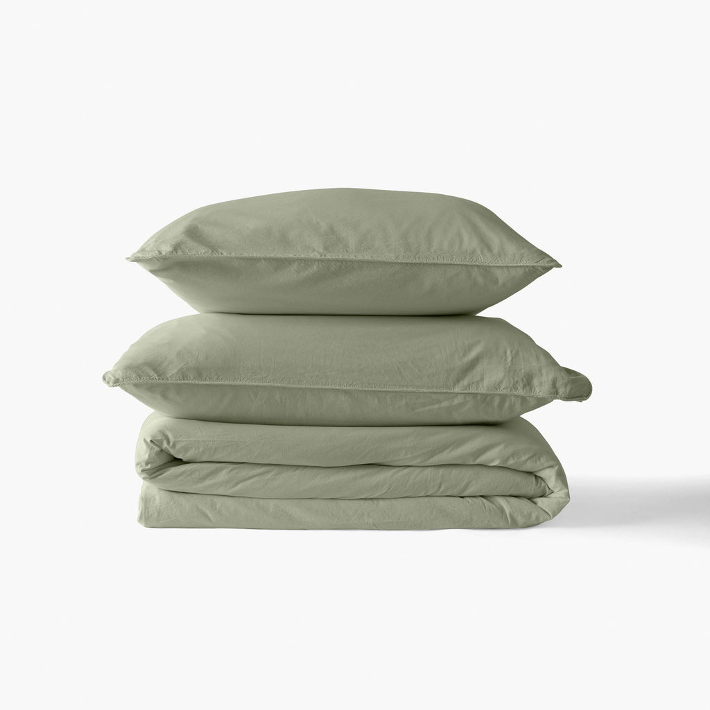 Duvet Cover in Pure Organic Washed Cotton Souffle Sage - Carré Blanc Canada