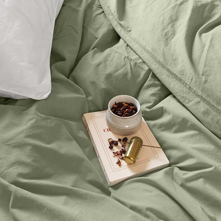 Duvet Cover in Pure Organic Washed Cotton Souffle Sage - Carré Blanc Canada