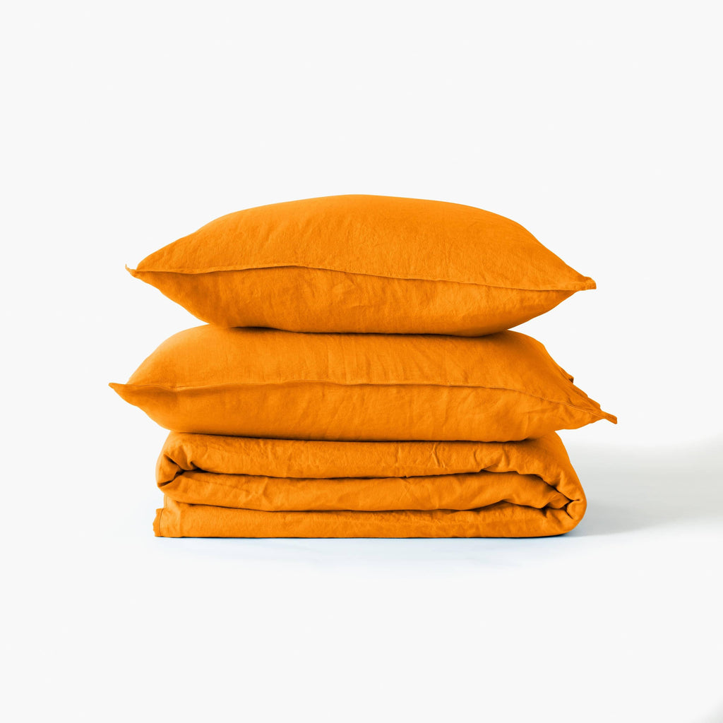 Duvet Cover in Linen and Washed Cotton Songe Turmeric - Carré Blanc Canada