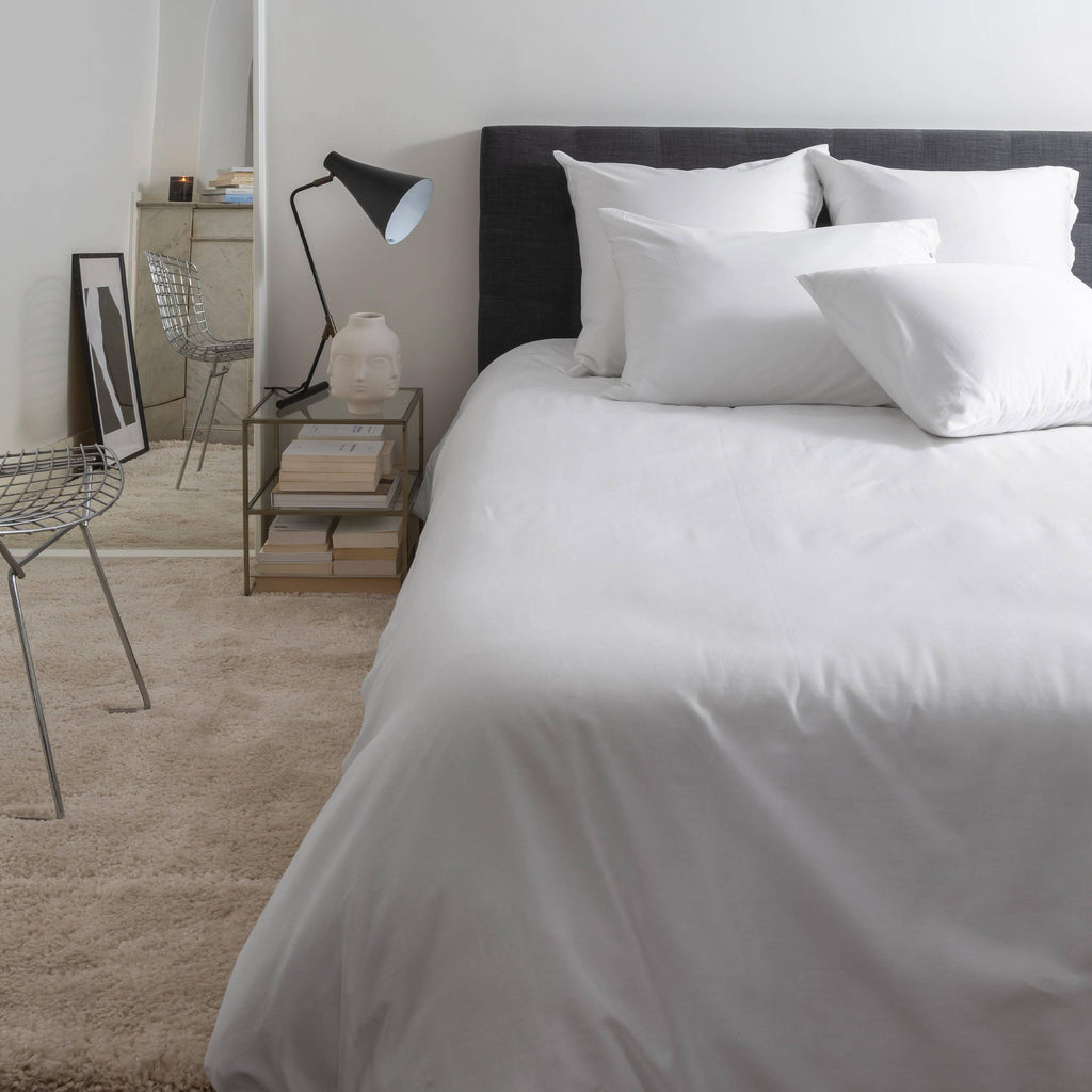 Duvet Cover in Organic Washed Cotton Sateen Quartz White - Carré Blanc Canada