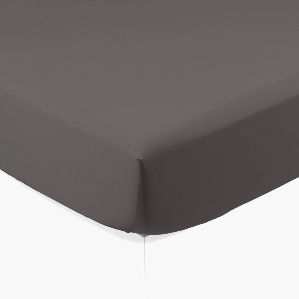 Fitted Sheet in Organic Washed Cotton Satin Quartz Pebble - Carré Blanc Canada