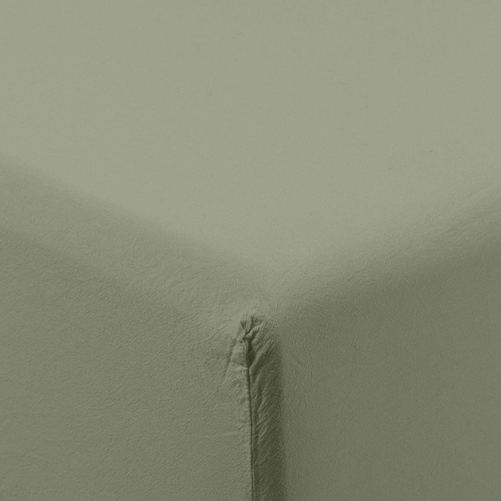 Fitted Sheet in Pure Organic Washed Cotton Souffle Sage - Carré Blanc Canada