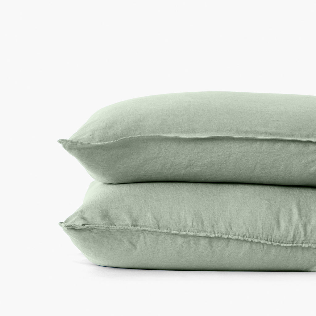 Square Pillowcase in Washed Linen Songe Eucalyptus - Carré Blanc Canada