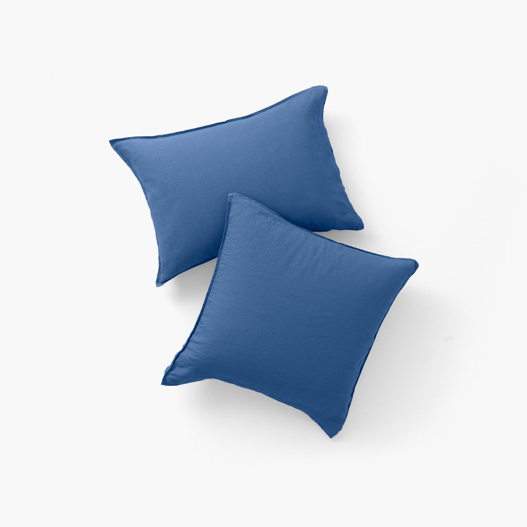 Square Pillowcase in Washed Linen Songe China Blue - Carré Blanc Canada