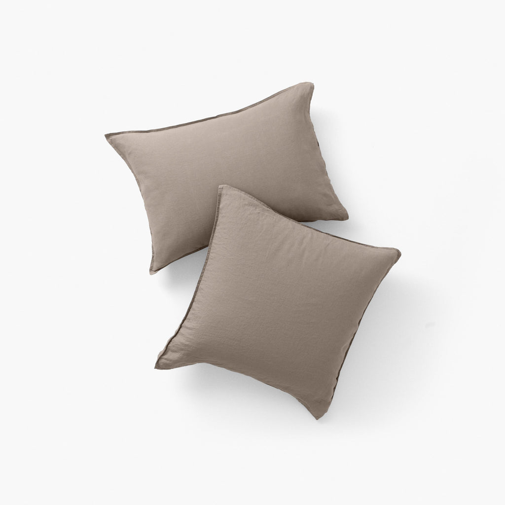 Square Pillowcase in Washed Linen and Cotton Songe Taupe - Carré Blanc Canada