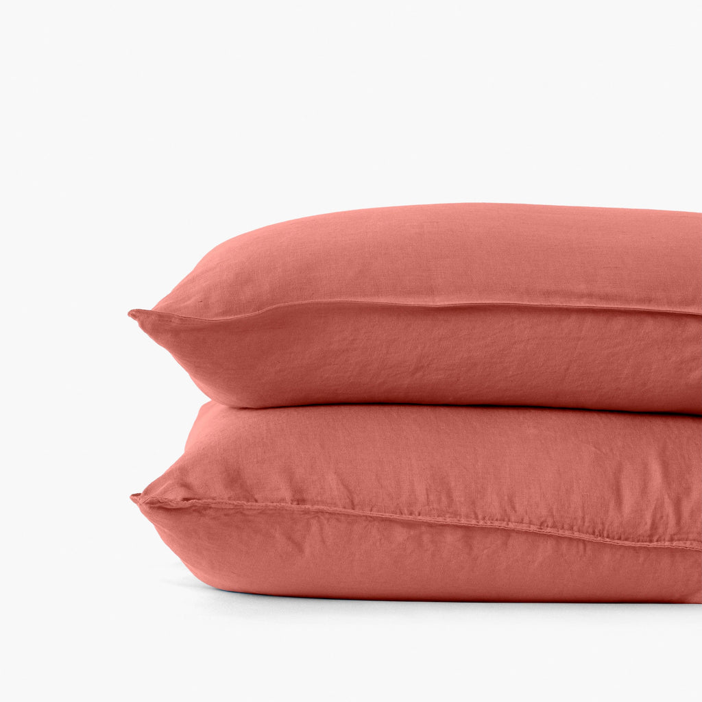 Square Pillowcase in Washed Linen Terracotta - Carré Blanc Canada