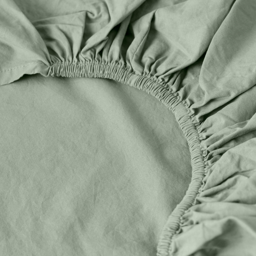 Fitted Sheet in Washed Cotton Songe Eucalyptus - Carré Blanc Canada