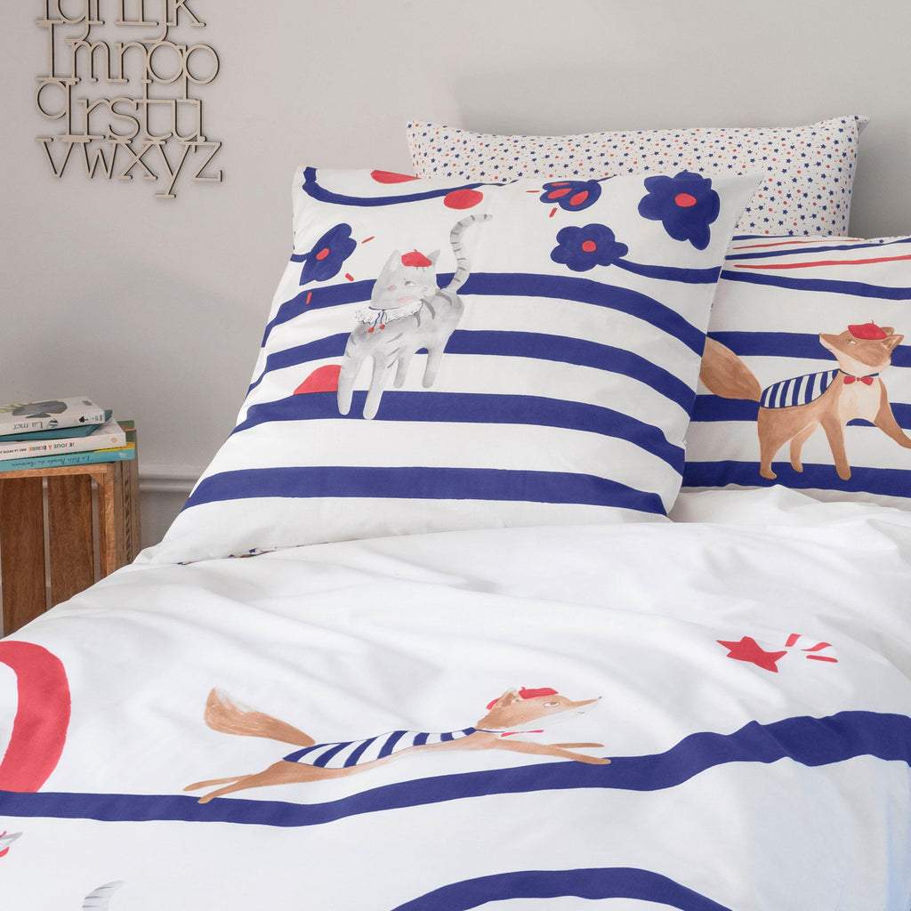 Square Reversible Pillowcase Organic Cotton Ptitchic Cat - Carré Blanc Canada