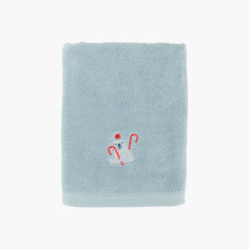 Drap de bain en bouclette de coton pour enfant artica couleur givre avec broderie ours blanc